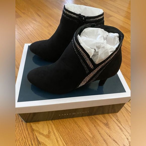 Karen Scott Shoes - Karen Scott Ankle Booties Women’s 6M Black Halena Jewel Trim Zipper Shoe NIB